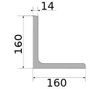 Уголок 160х160х14, длина 12 м, марка Ст3