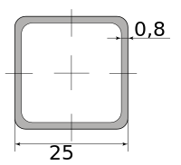 Труба профильная электросварная квадратная 25х25х0.8, длина 6 м