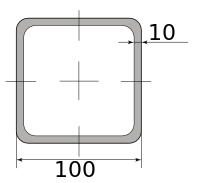 Труба профильная электросварная квадратная 100х100х10, длина 12 м
