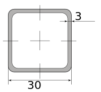 Труба профильная электросварная квадратная 30х30х3, длина 3 м