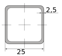 Труба профильная электросварная квадратная 25х25х2.5, длина 6 м