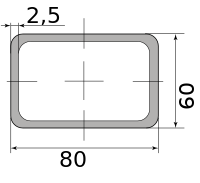 Труба профильная электросварная прямоугольная 80х60х2.5, длина 6 м 2.50