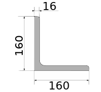 Уголок 160х160х16, длина 12 м, марка С255