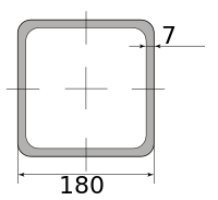 Труба профильная электросварная квадратная 180х180х7, длина 12 м