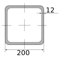 Трубы электросварные низколегир квадрат 200х200х12, длина 12 м